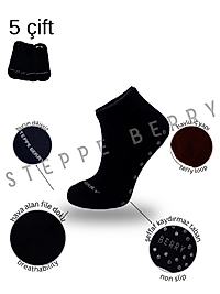 5'li Siyah Kaydırmaz Taban Ev, Spor, Hac Tavaf Patik Çorap