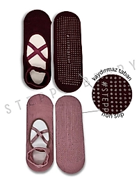 2 Çift Çapraz Bantlı Premium Pilates ve Yoga Çorabı