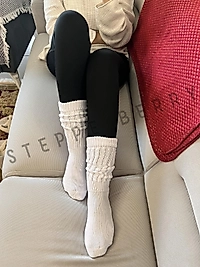 Beyaz Kalın Slouchy Çorap